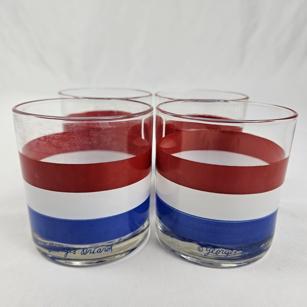 4 Georges Briard Glasses Lowball Rocks Whiskey Barware Vintage MCM Patriotic